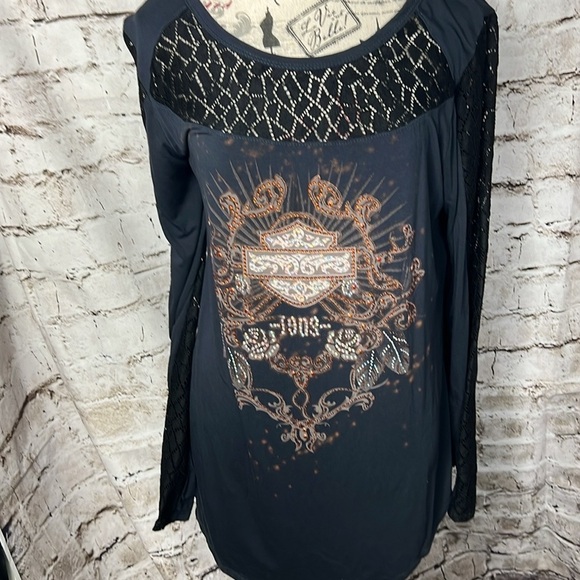 Harley Davidson Women’s Lace Long Sleeve Crest Graphic Top Size 2X - Picture 2 of 11